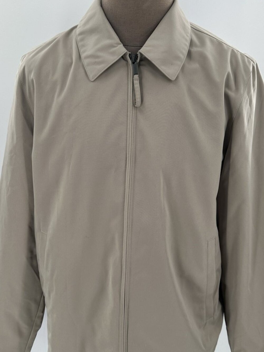 Chaps Poly Tech Men’s Full Zip Jacket Tan Lined Collar Casual Chic Large Fall